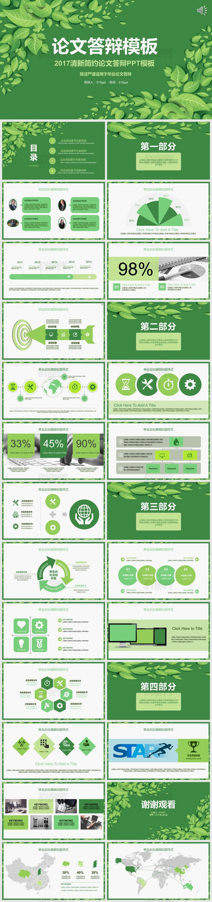 绿色清新论文答辩PPT模板