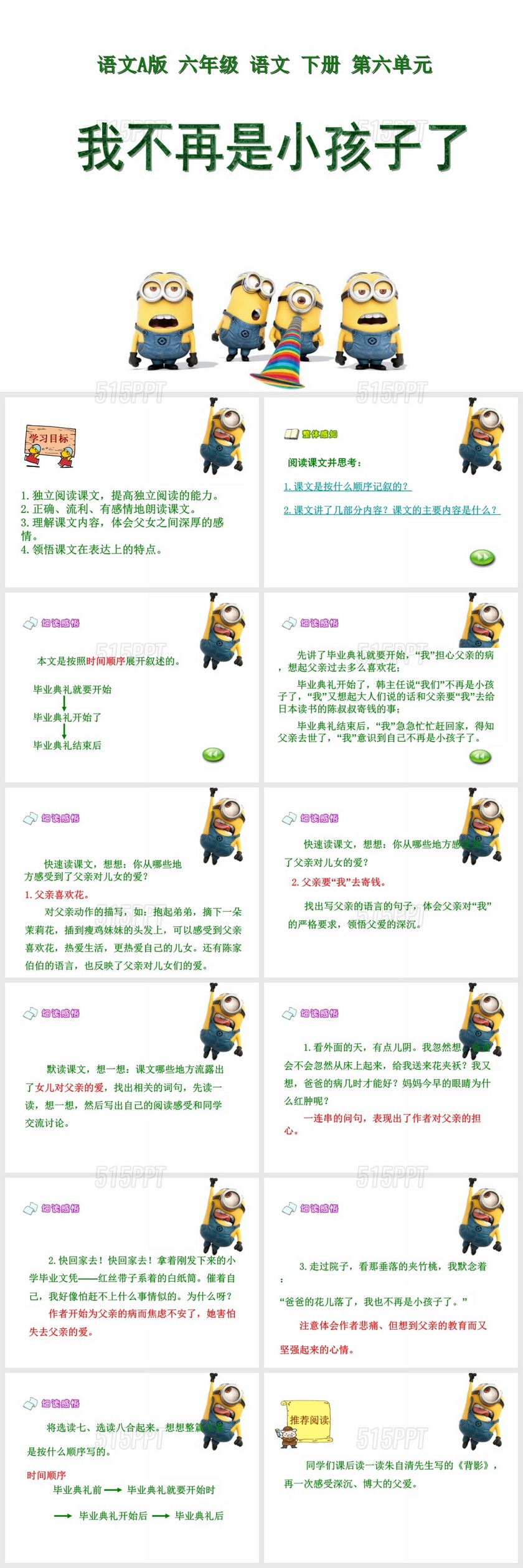 我不再是小孩子了六年级语文下册课件PPT模版