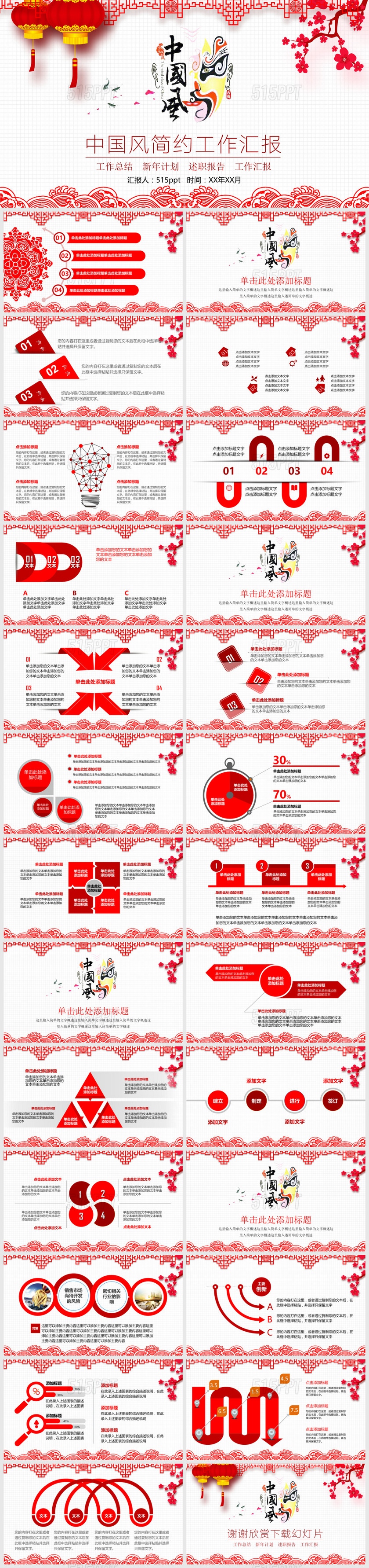 红色喜庆中国风简约工作汇报工作计划年终述职报告工作汇报PPT模板