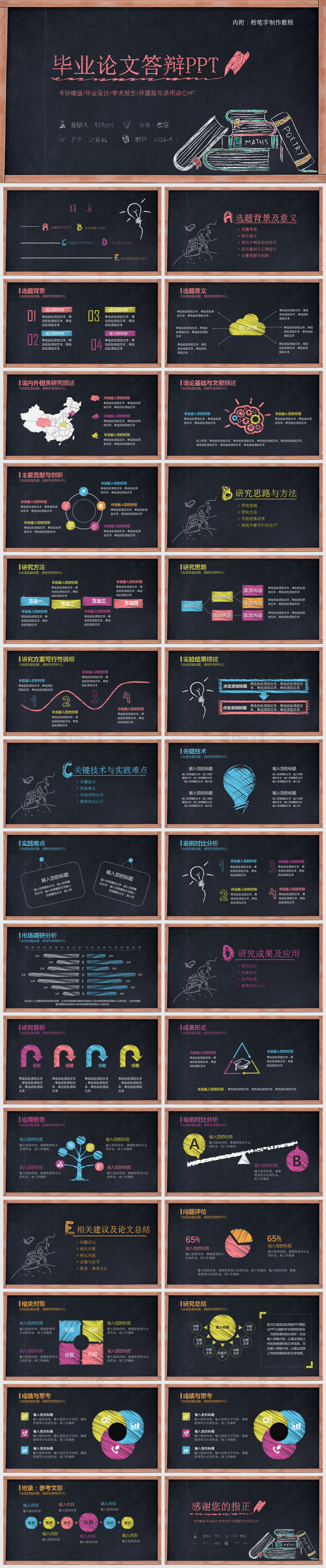 创意粉笔字论文答辩PPT模板