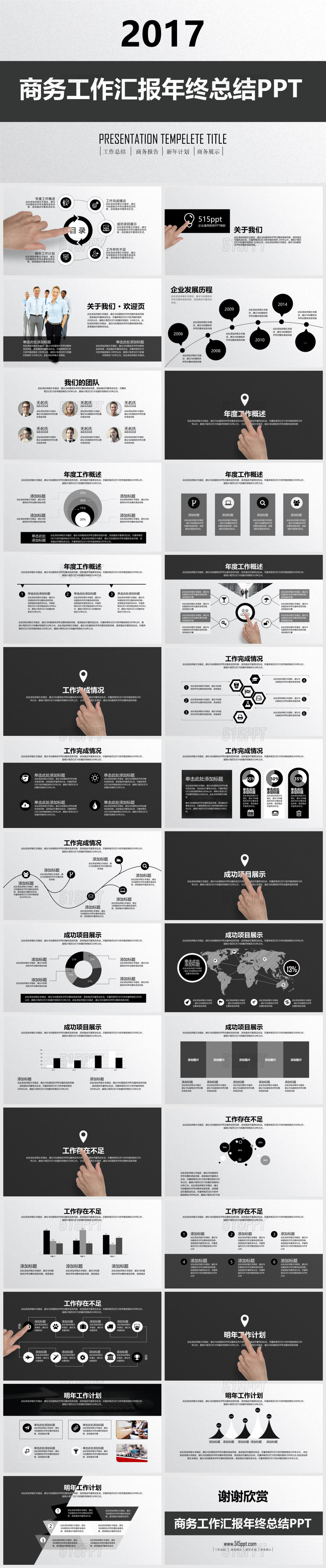 商务工作汇报年终总结深灰系PPT模板