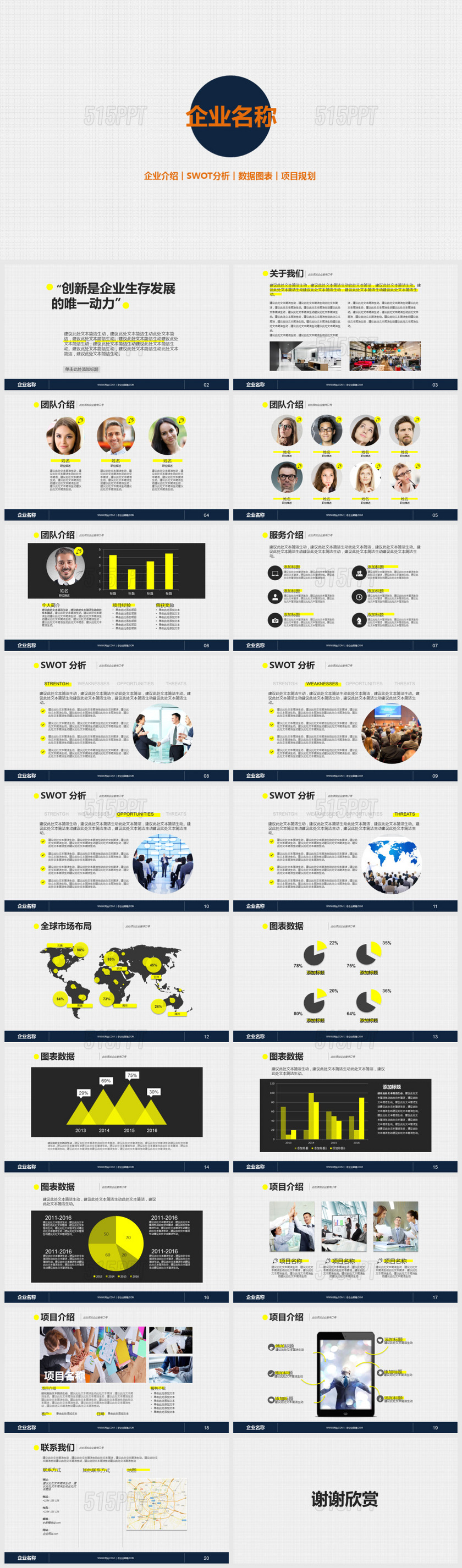 企业介绍SWOT分析数据图表项目规划PPT模版