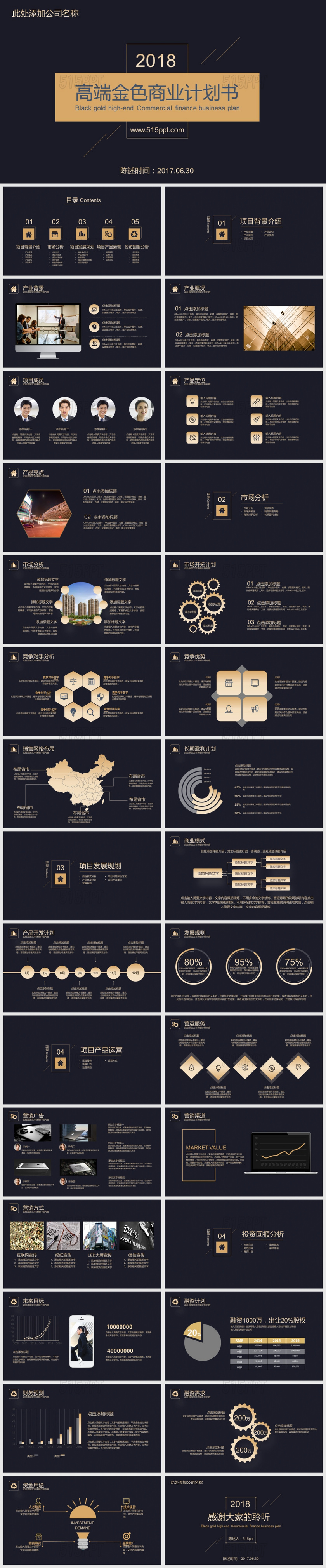 高端金色商业计划书PPT模板