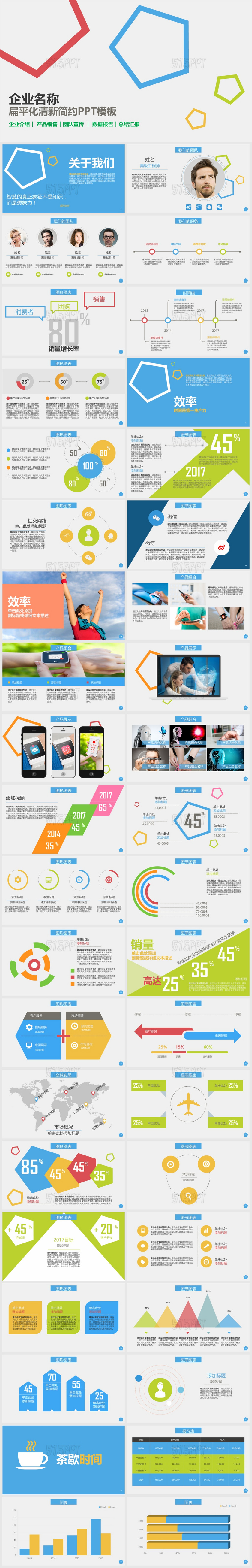 扁平化企业介绍产品销售团队宣传数据报告总结汇报PPT模板