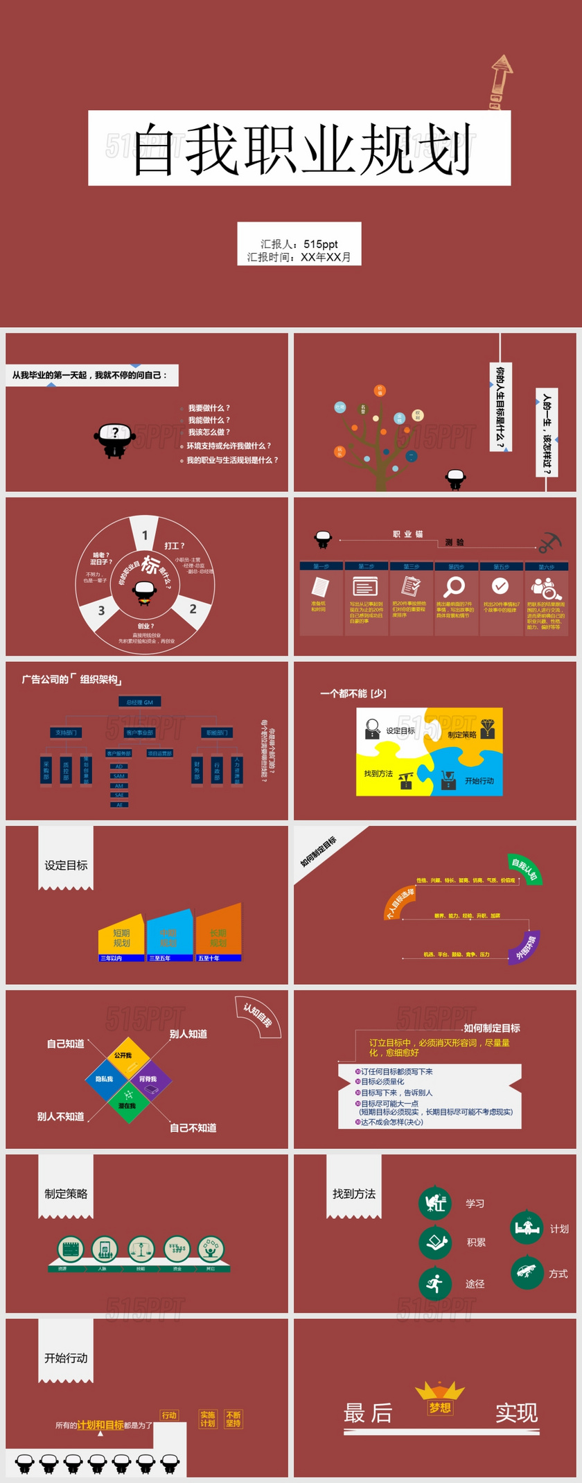 深红色自我职业规划PPT模板