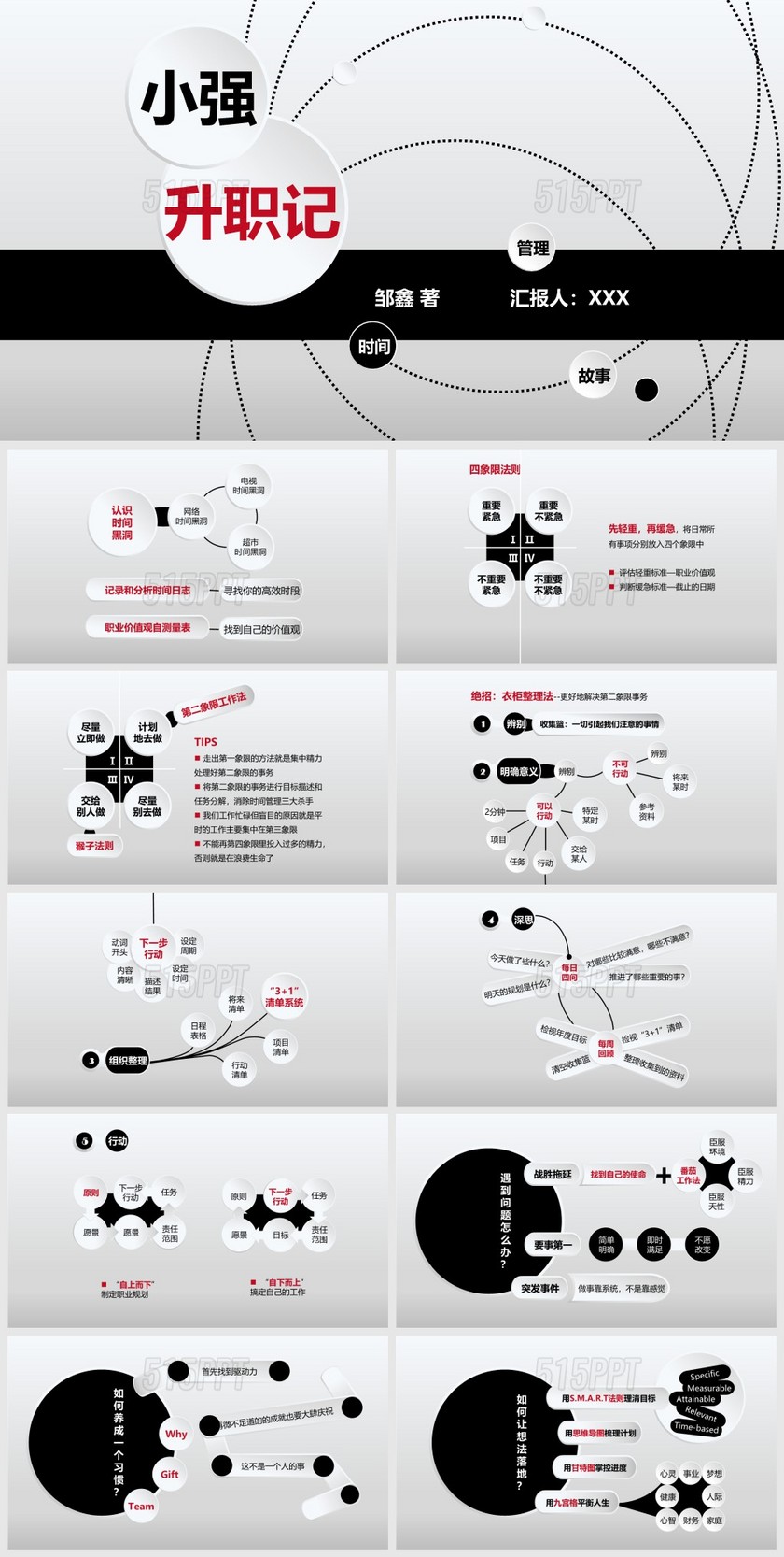 黑白简约小强升职记读书通用PPT模板