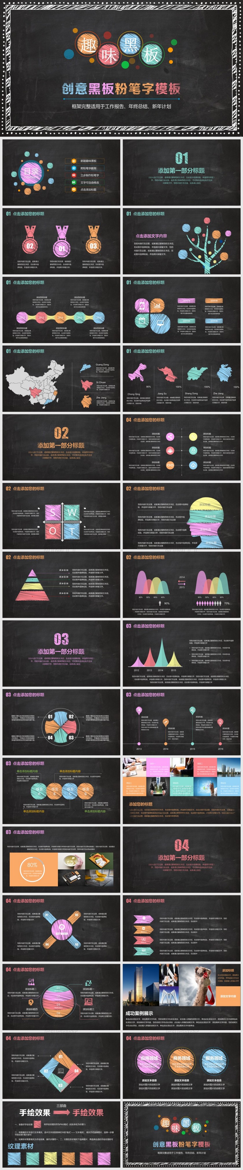 创意黑板粉笔字通用ppt模板