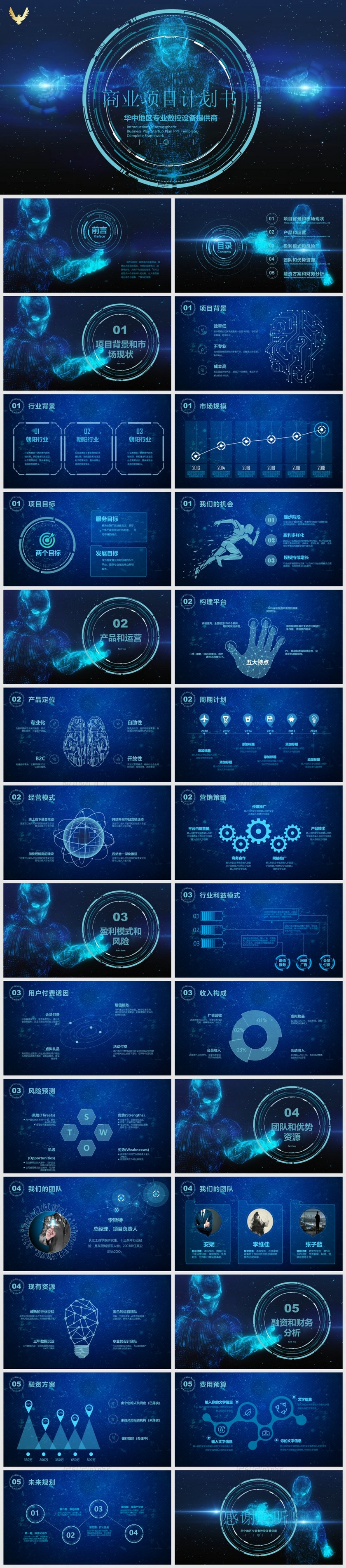 深蓝商业项目计划书炫酷商务通用ppt模板