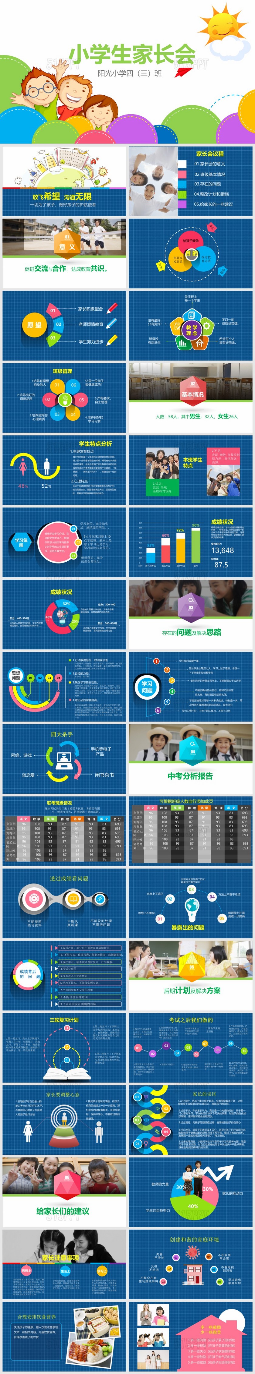 卡通彩色系明亮小学家长会PPT模板