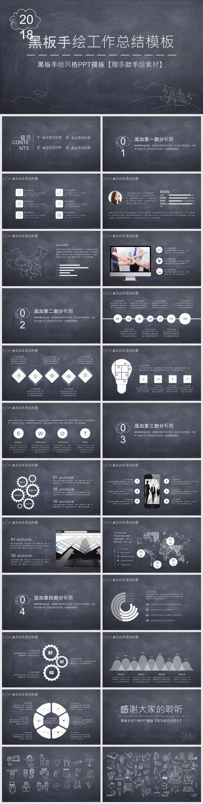 黑板手绘风格工作总结汇报PPT