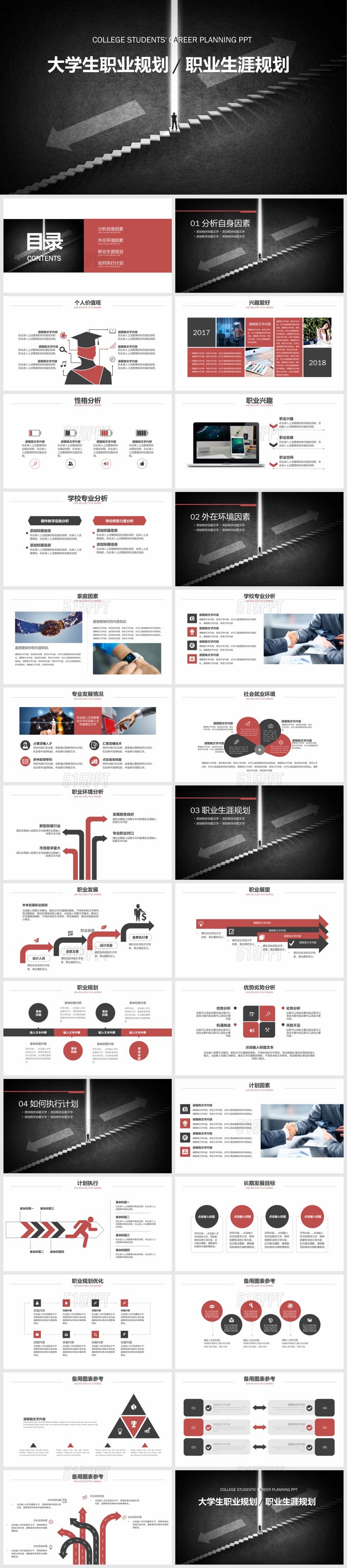 2018红黑简约大学生职业规划职业生涯规划PPT