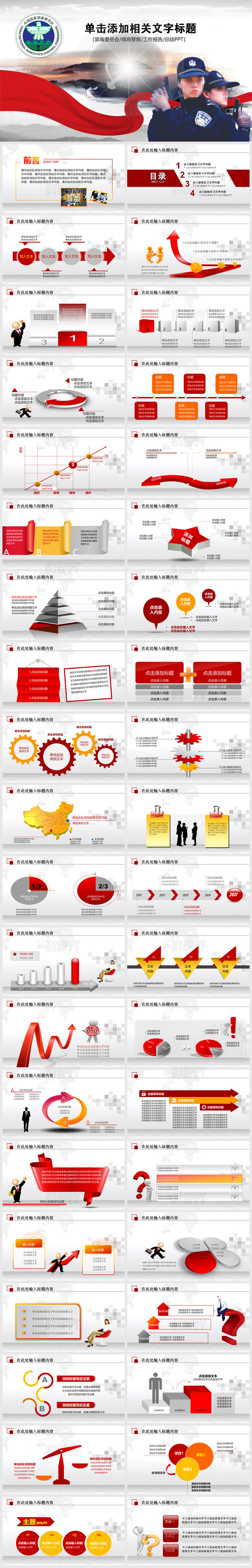 禁毒委员会缉毒警察工作报告总结PPT模板