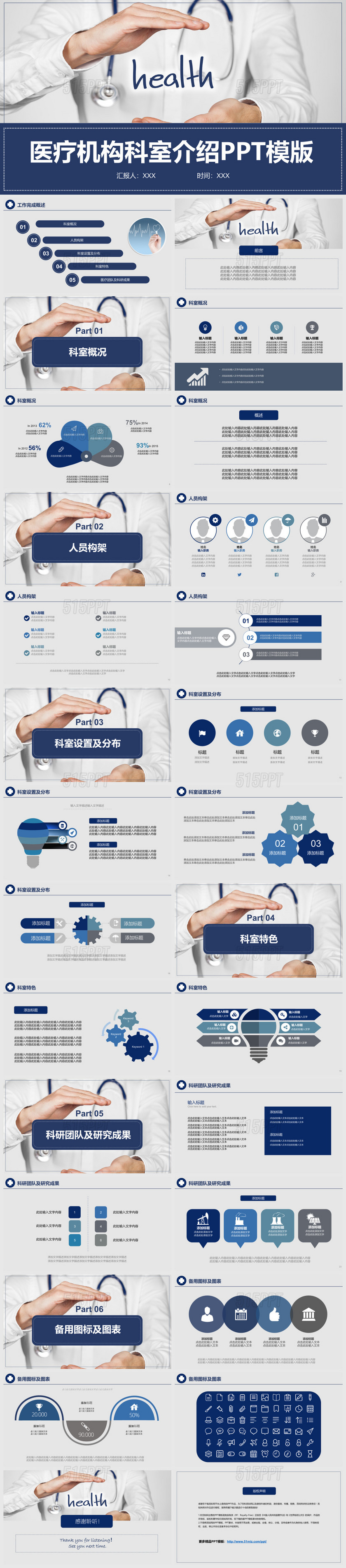 2018蓝色大气简洁通用医院医疗机构科室介绍PPT模版科室介绍一