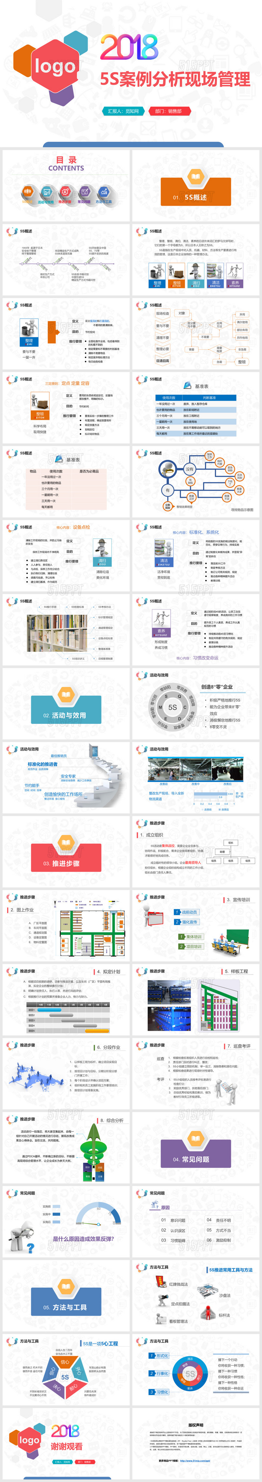 多彩蓝粉紫5S案例分析现场管理培训企业公司PPT模板现场管理一