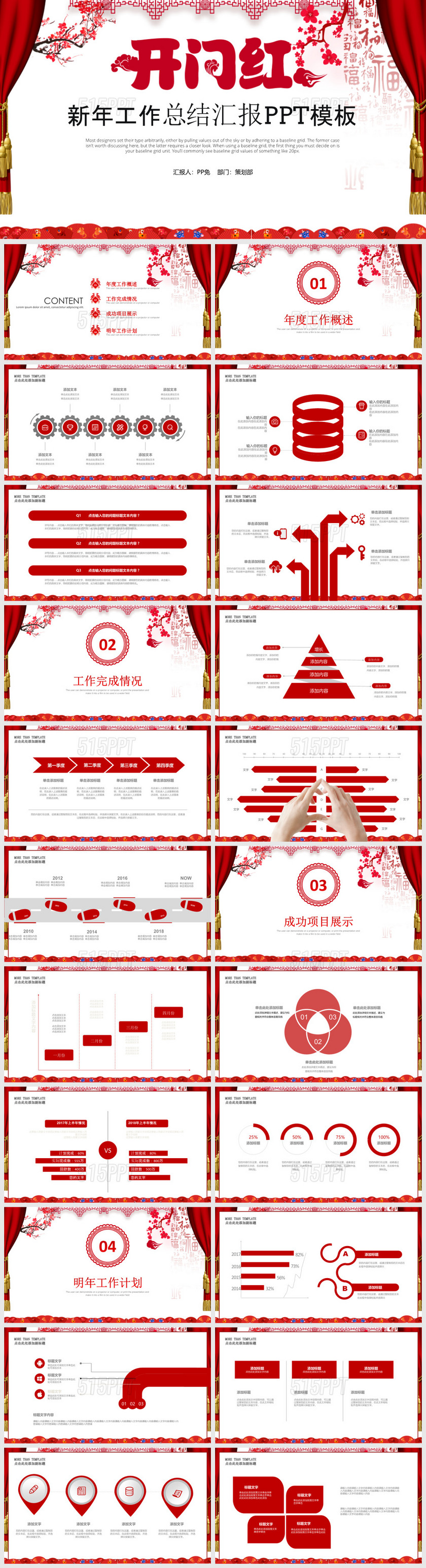 红色大气开门红年终总结汇报PPT模板