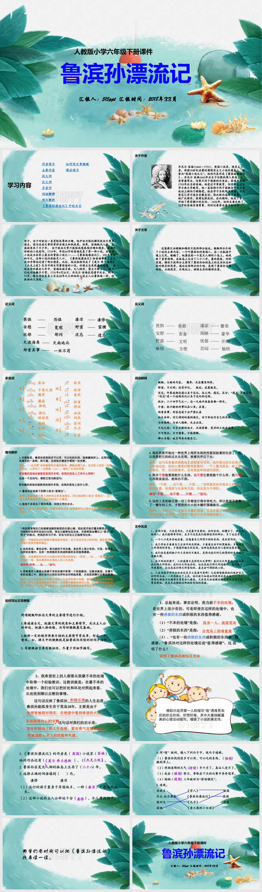 人教版语文小学六年级下册课件鲁滨孙漂流记PPT模板