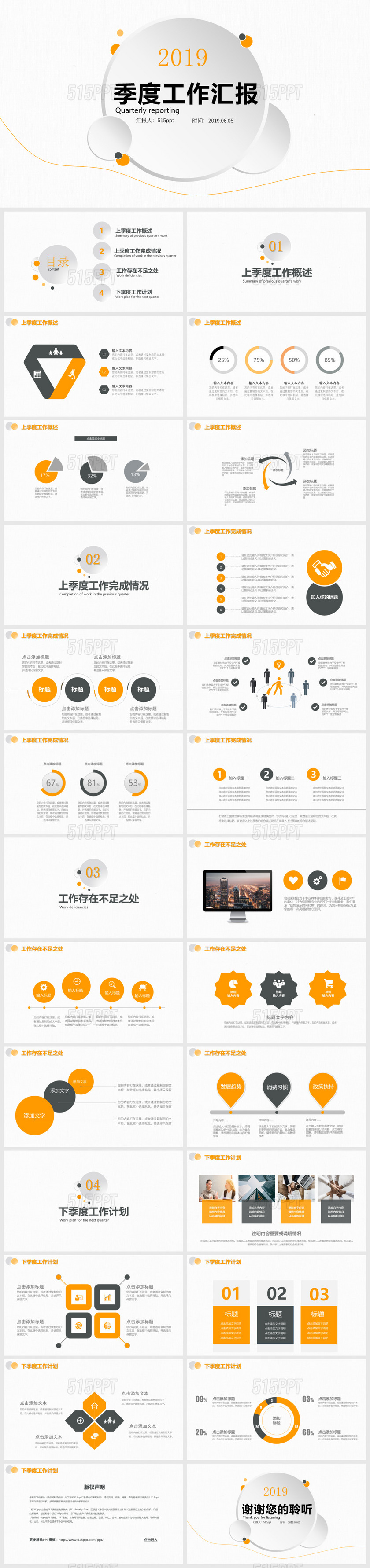 简约黄色微粒体商务风季度工作汇报报告通用PPT模板