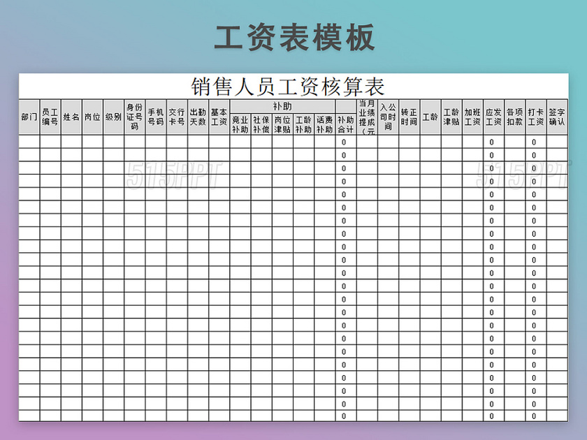 销售人员工资明细表模板带公式自动生成工资条